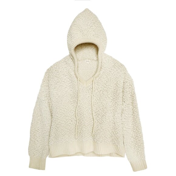 POL ANTHROPOLOGIE CREAM HOODIE SWEATER  CHUNKY KNIT COZY SOFT GIRL LARGE - Picture 4 of 9